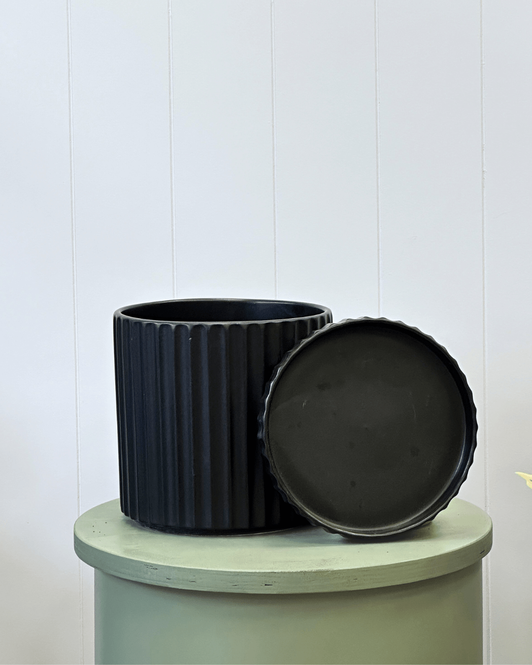 Athens Black pot and saucer - The Green Room Flower Company