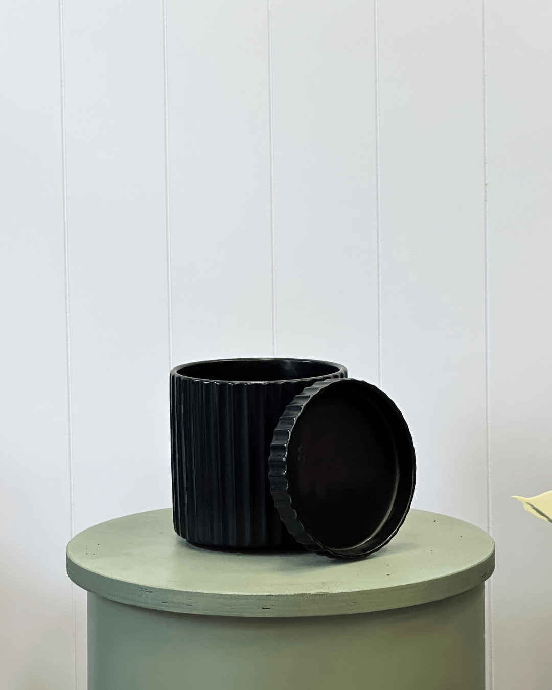Athens Black pot and saucer - The Green Room Flower Company