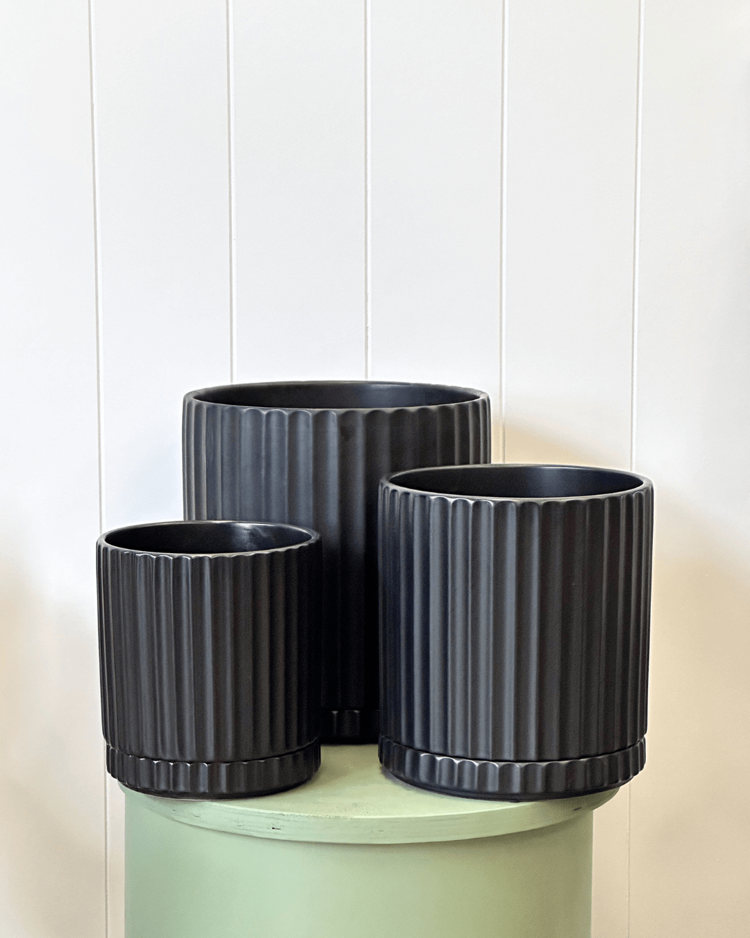 Athens Black pot and saucer - The Green Room Flower Company