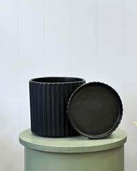 Athens Black pot and saucer - The Green Room Flower Company