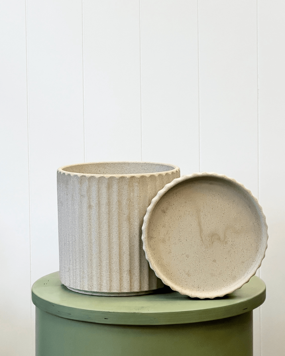 Athens Rose/Natural Sand Pot and Saucer - The Green Room Flower Company