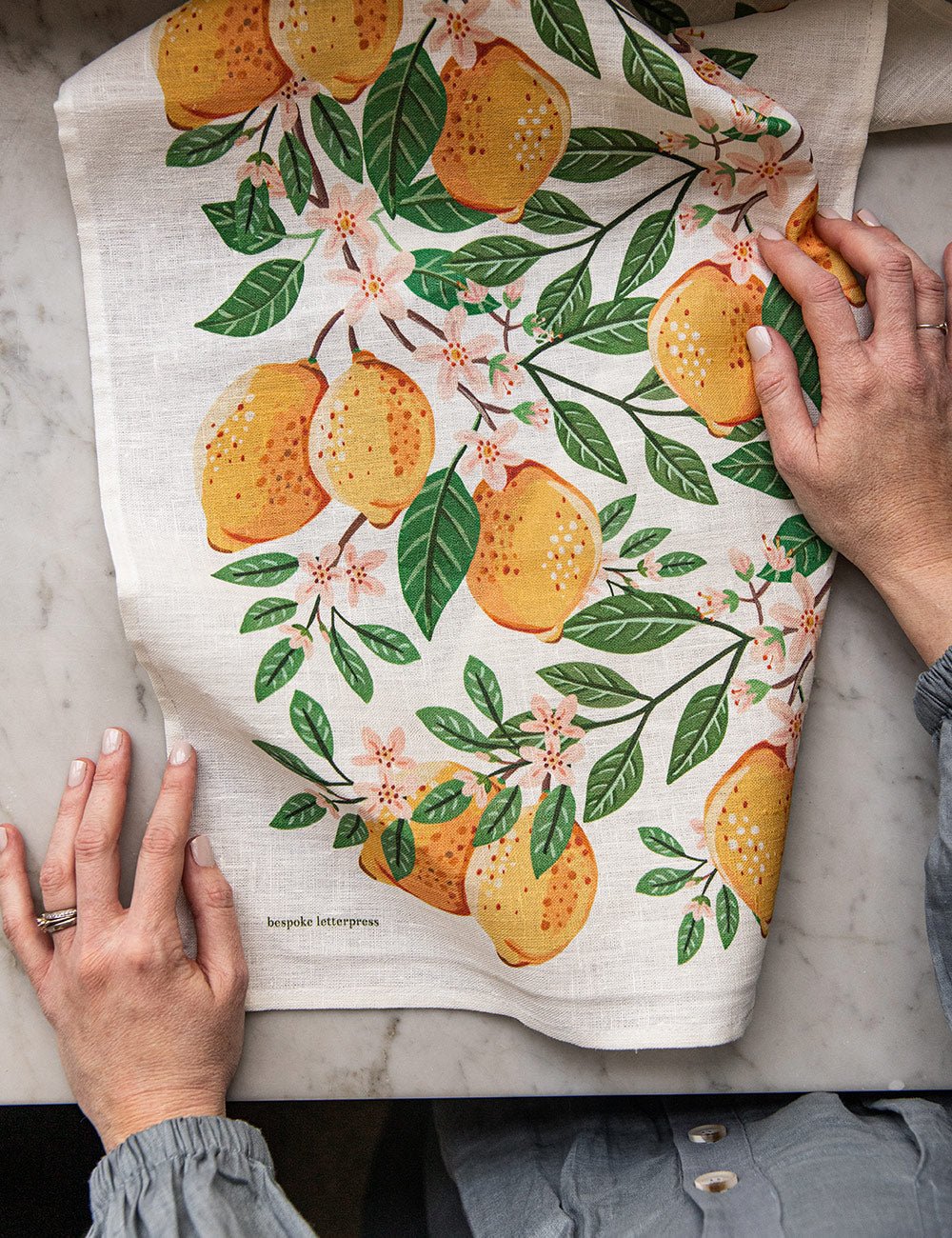 Lemons 100% Linen Tea Towel - The Green Room Flower Company